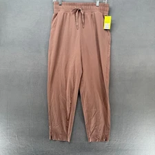 All in Motion Track Pants Womens S Plum Tan Woven Tapered Leg Elastic Waist