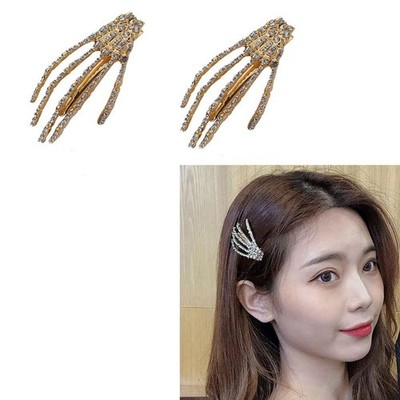 Rhinestone Skeleton Hand Hair Clip Skull Hair Clips for Women Halloween Cospl...
