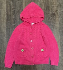 Hanna Andersson Girls Cable Knit Cardigan Pink Cotton Button Front Size 6-7