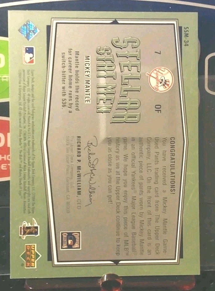 2004 Upper Deck Vintage Stellar Stat Masculino Mickey Mantle Jogo Usado Patch com Estojo  - Imagem 4 de 4