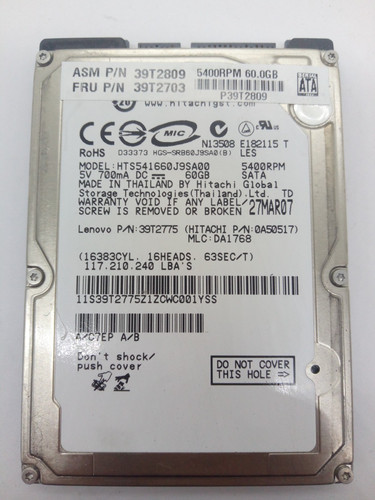 HITACHI *HTS541660J9SA00* 60 GB * SATA HDD Notebook 2,5 Zoll #NFP1841