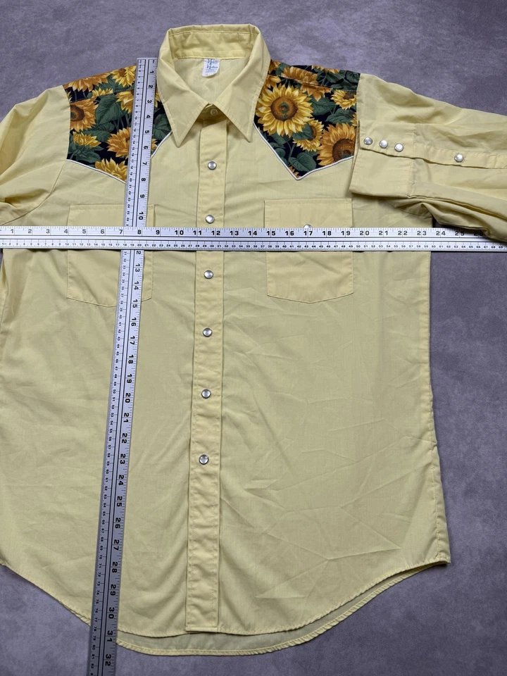 VTG Malco Mode Men 17 35 Yellow Western Pearl Snap Sunflower Yoke Made USA - Image 3 of 4