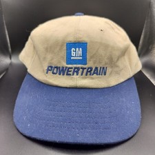 Vintage GM Powertrain CapAmerica Snapback Hat Made in USA Tan Blue Adjustable