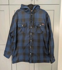 Dickies Jacket Mens XL 46-48 Blue Black Plaid Fleece Lined Workwear Snap Hooded