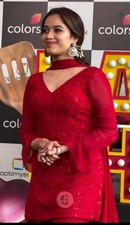 New Latest Faux Georgette Red Top Palazzo With Dupatta For Party Wear
