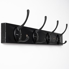 Coat Hooks Wall Mounted, Wooden Hat Rack with 4 Hooks for 1 Pack Black