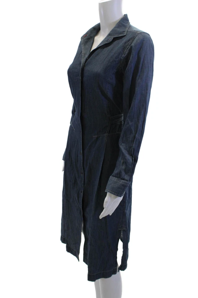 Vestido Camisa Uniqlo Mujer Azul Oscuro Cuello Manga Larga Botón Algodón Talla S Foto 2 de 4