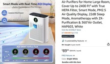  NEW Air Purifier for Home Large Room Cover Up to 2400 Ft  w/ True HEPA Filter