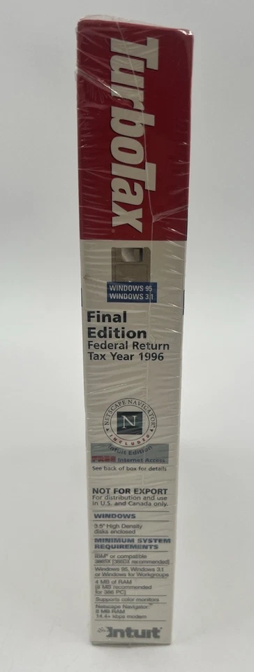 Quicken Turbo Tax 1996 Edición Final Para Windows 95 y Windows 3.1 NUEVO SELLADO Foto 3 de 4