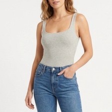 Naked Wardrobe Heather Gray Scoop Neck Sleeveless Thong Bodysuit XS