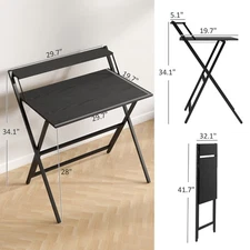 Folding Computer Desk, 32 Foldable Desk With Monitor Shelf