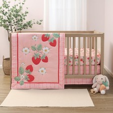 The Peanutshell Strawberry Sweet 3-Piece Baby Girl Crib Bedding Set   Pink Nu...