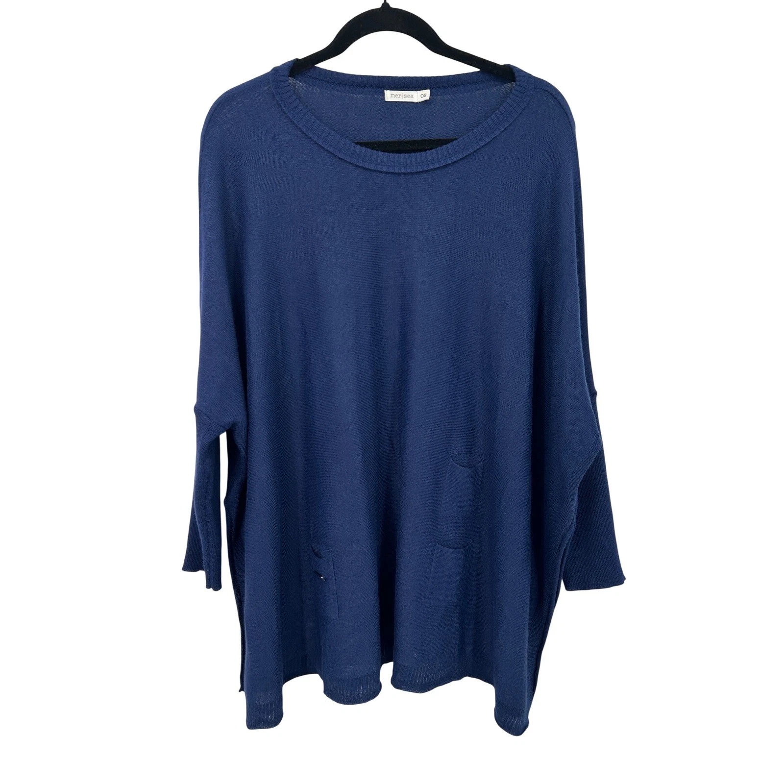 Mersea The Catalina Travel Sweater Navy OS Crewneck Oversized Pockets Poncho