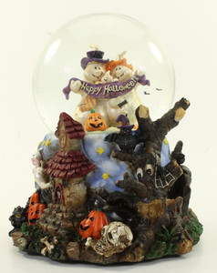 Halloween Ghosts Musical Snow Globe Flying Bats Wind-Up Decoration Music Box