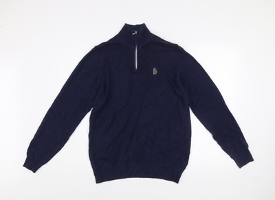 Luke Herren blau klein 1/4 Reißverschluss Baumwolle Pullover hochgeschlossen Strickwaren