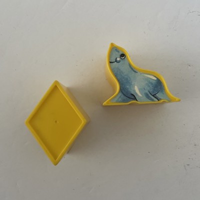 Vintage 1980s Chicco Gazoobo Color Shape Animal Sorter Toy - 2 Yellow Blocks