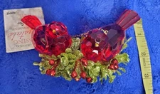Kissing Krystals Christmas Ornament, Red Jeweled Birds Nesting On Mistletoe