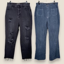 PacSun High Rise Straight Jeans Gray Black Distressed Women Size 28 (28x27)