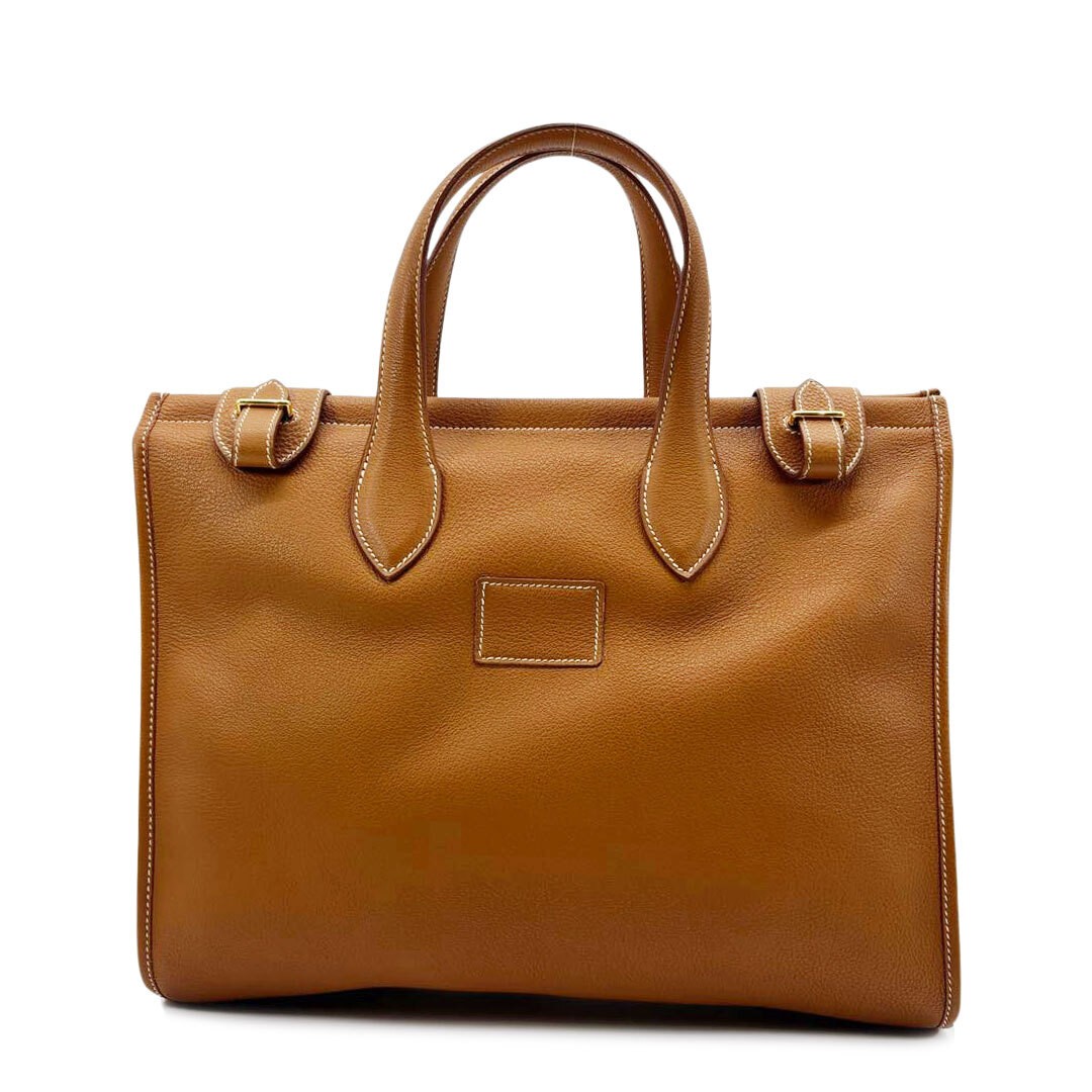 HERMES Cabas 35 Handbag in Taurillon Clemence Gold Leather with Engraved Hd C Detail 373295