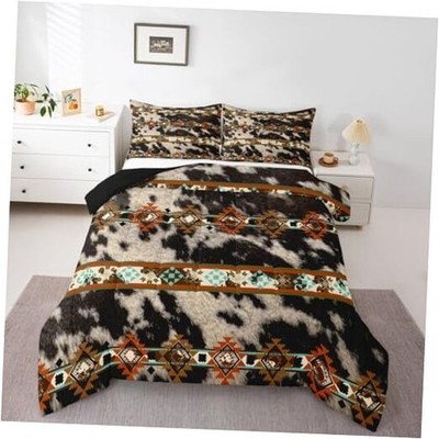  Cowhide Comforter Set Western Bedding Set,Brown Highland Cow Full Multi 09