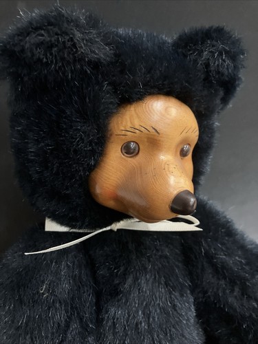 Applause 1988 ROBERT RAIKES Schwarzbär Plüsch Holz Gesicht Füße signiert gelenkig - Bild 2 von 11