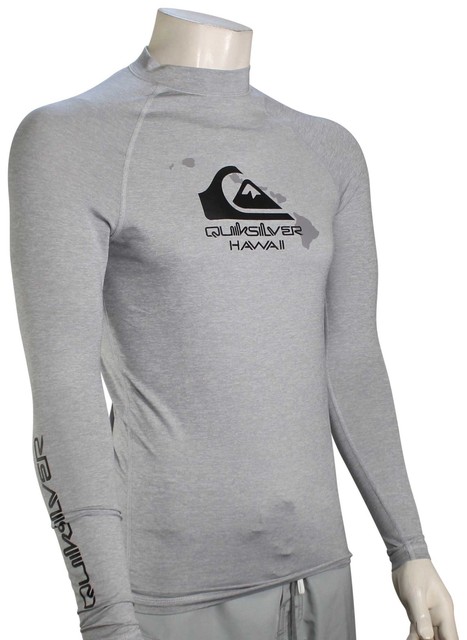 Quiksilver Aloha Time LS Rash Guard - Sleet Heather - New PB8956 Quiksilver Aloha Time LS Rash Guard - Sleet Heather - New PB8956