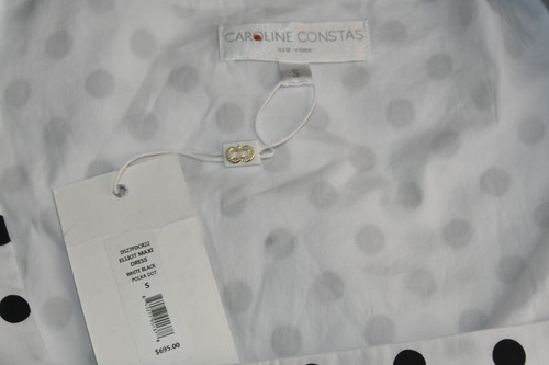 $695 NEW Caroline Constas ELLIOT MAXI DRESS Polka Dot White Black Puff Sleeve S - Picture 10 of 11