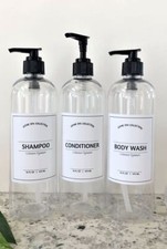 Clearance 16 oz Plastic Slim Pump Bottle with Printed Waterproof Label Set of 3