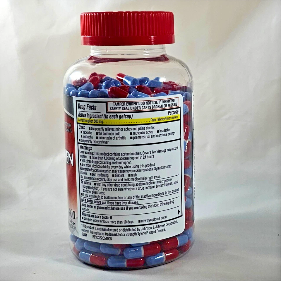 Kirkland Signature Acetaminophen Rapid Release Extra Strength 500mg 400 Gelcaps - Image 2 of 3