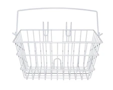 ALTALINE BICYCLE SQUARE SHAPE STEEL FRONT WIRE WHITE STORAGE BASKET.