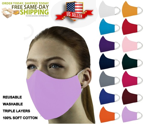 5 Face Masks Set in 3 sizes Triple Layers 100% Cotton Washable Reusable W/Pocket - Picture 96 of 101