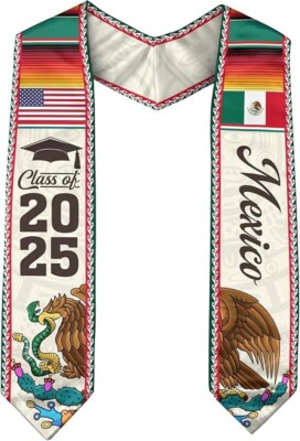 Custom Text Graduation Sash Mexican American Flag Graduation Stole Class Of 2025