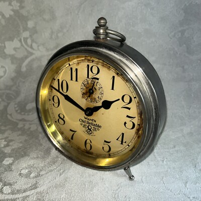 1920s Antique Nickel Ingraham Ward's Old Reliable 8 day Alarm