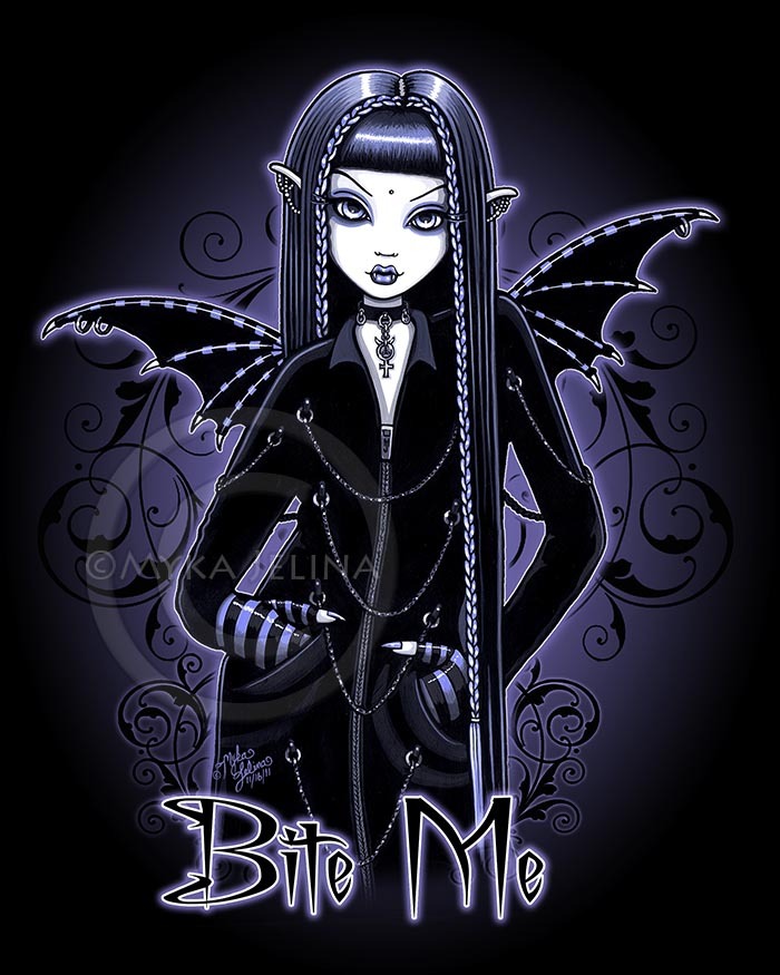 Vampire Gothic Blue Bite Me Dark Fairy Mina Signed Print