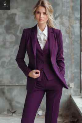 Purple 3-Piece Suit for Women   Formal Wedding Attire, Dressy Pant Suit Set
