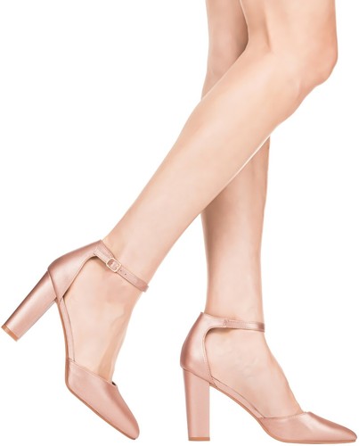 NEW Women's Point Toe Chunky Heeled Pumps Ankle Strap Pumps High Heel Pump - Imagen 51 de 51