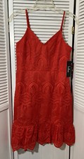 Lulus Womens Dress Sz S Embroidered Red Mini Ruffle Sleeveless Sheath NWT