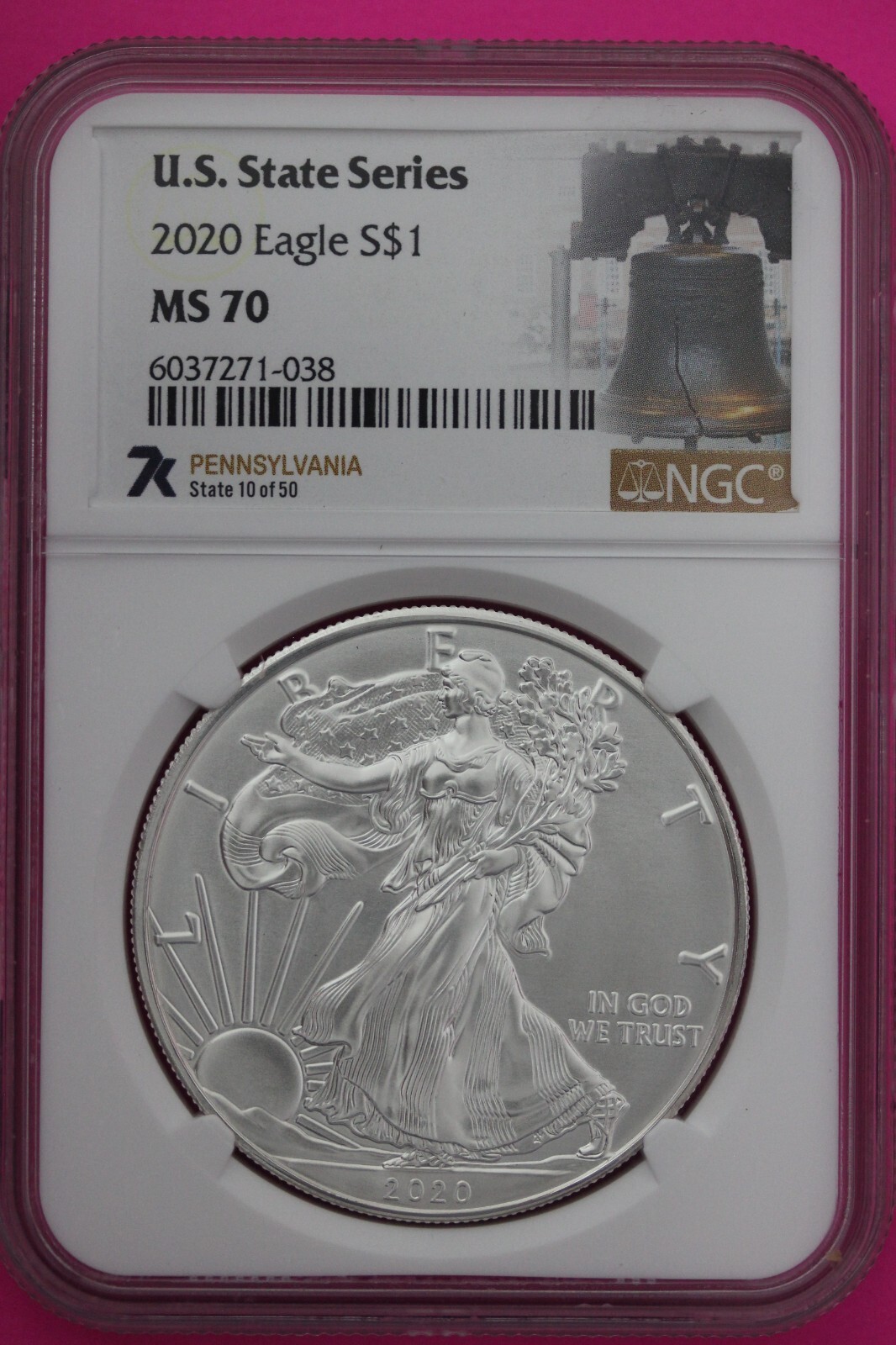2020 MS 70 American Silver Eagle Pennsylvania State Series NGC Certified 596