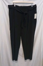 BAR III Slacks Trousers Women Sz 16W Black Waist Tie Pleated Cropped