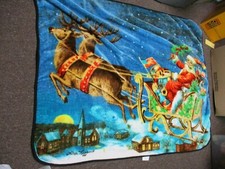 Colorful Santa Claus Reindeer Christmas Plush Blanket Throw 50" x 60" unused