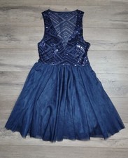 Trixxi Juniors Sequin Gown V-Neck Dress Size: 9 Color: Navy