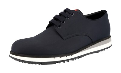 PRADA Canvas Leather Sneaker Shoes Linea Rossa - 4E2502 Blue - NEW - 9 43