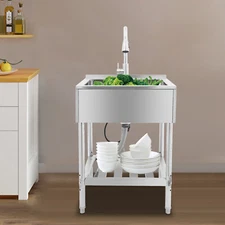 Stainless Steel Sink Wash Utility Sink with Storage Shelf with Pull-out Faucet