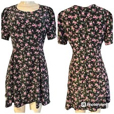 FOREVER 21 FLORAL FIT & FLARE SHORT SLEEVE MINI DRESS MEDIUM COTTAGECORE FAIRY
