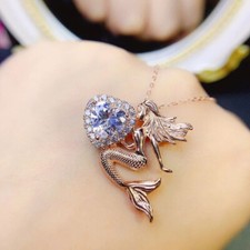 Ciondolo cuore promessa angelo cuore creato in laboratorio 1,50 ct placcato oro rosa 14 carati 16"