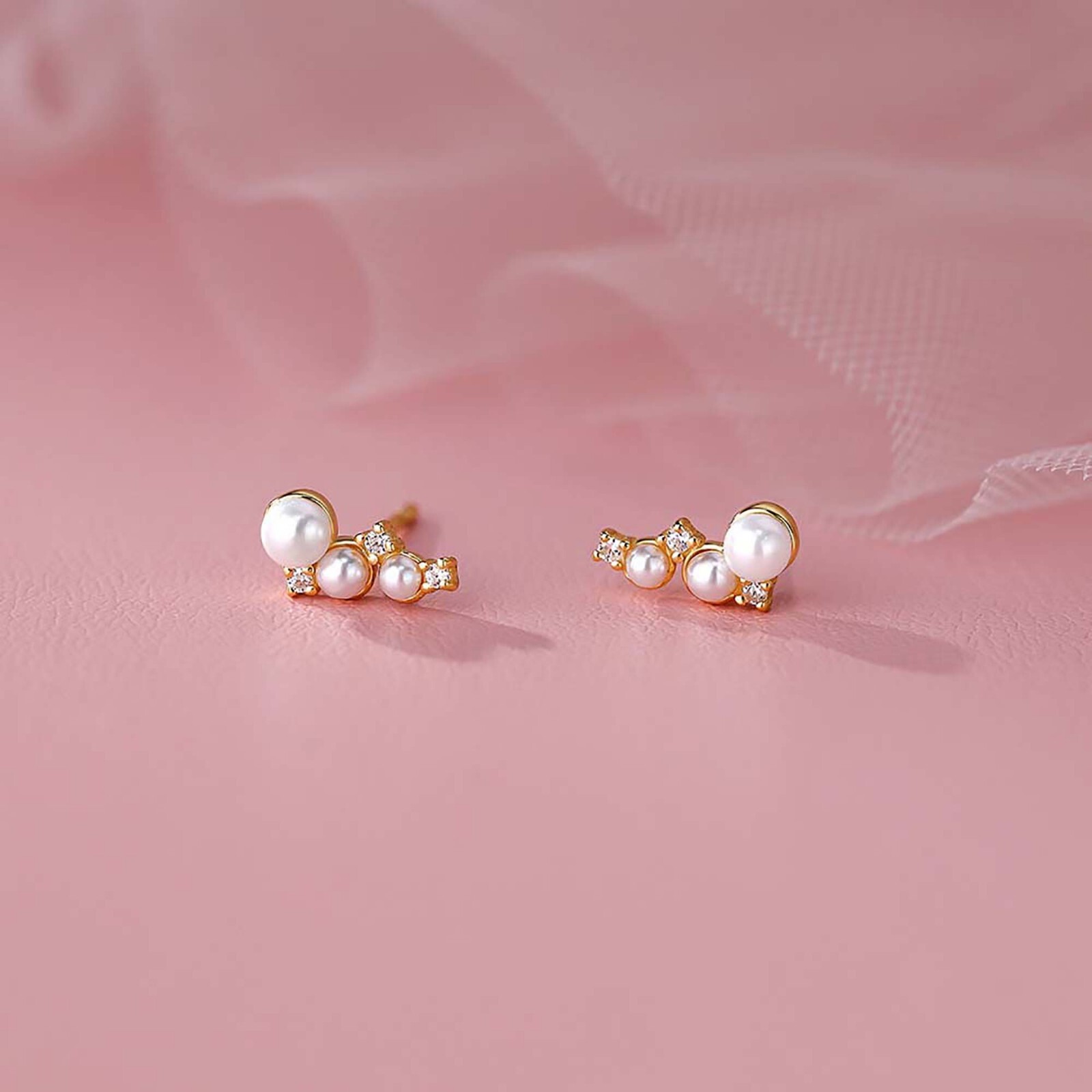 Triple Pearl Ear Climber Earrings For Women Dainty Trio Pearl Stud Earrings