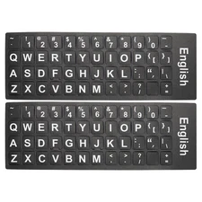 English Keyboard Stickers Cover Frosted, Black Background White Lettering 2pcs