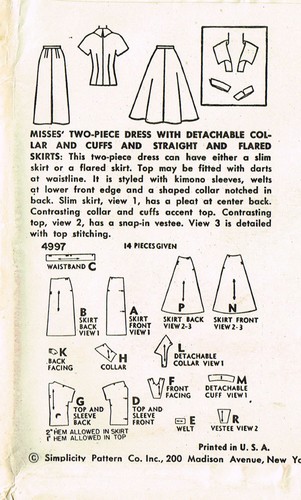 1950s Vintage Simplicity Sewing Pattern 4997 Uncut Misses 2 PC Dress Sz 32 Bust - Foto 5 di 5