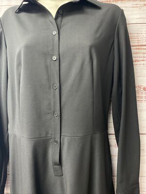 Calvin Klein Womens Long Sleeve Shirt Dress Black Wool Sz 4 Work Classic  WD2-73* | eBay