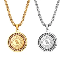 Men's Stainless Steel Rhinestone Bible Text Prayer Tag Pendant Necklace Chain